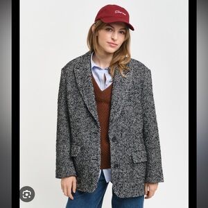 H&M Black & White Herringbone Blazer